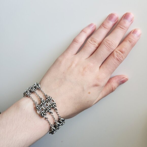 Vintage gothic chainmail silver barbed wire bracelet - Picture 5 of 8